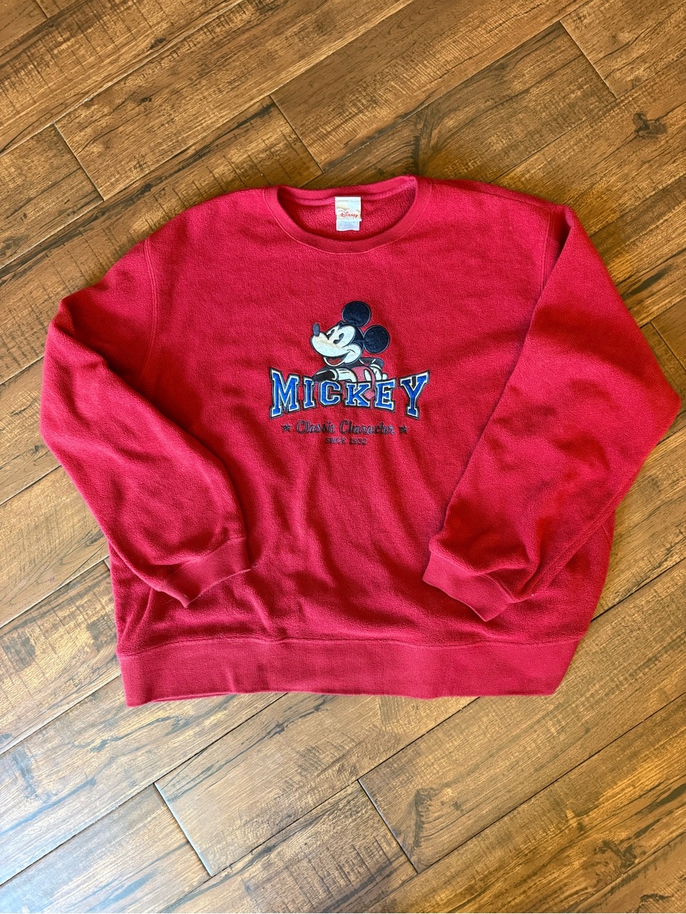 Vintage Disney Store Mickey Mouse Red Fleece Sweatshirt Embroidered Appliqué XXL